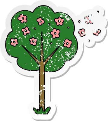 distressed sticker of a quirky hand drawn cartoon tree