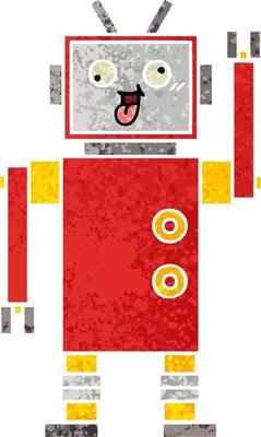 retro illustration style cartoon crazy robot