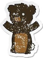 retro distressed sticker of a cute cartoon black bear vector