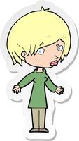 sticker of a cartoon woman shrugging shoulders vector