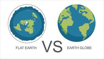 Flat earth . Ancient belief in plane globe in form of disk. flat earth vs earth globe. Vector illustration