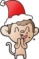 crazy gradient cartoon of a monkey wearing santa hat vector