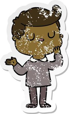 distressed sticker of a cartoon man wondering