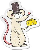 retro distressed sticker of a cartoon mouse with cheese vector