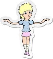 sticker of a cartoon woman shrugging shoulders vector