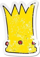 retro distressed sticker of a cartoon tall crown vector