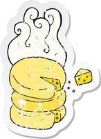 retro distressed sticker of a cartoon cheese wheel vector