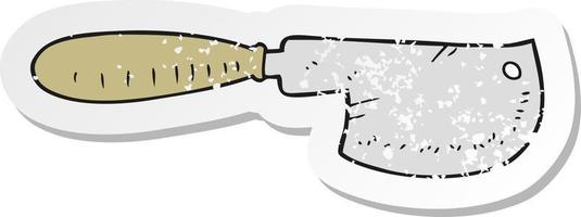 retro distressed sticker of a cartoon meat cleaver vector