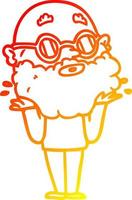 dibujo de línea de gradiente cálido hombre curioso de dibujos animados con barba y gafas de sol vector