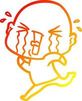 warm gradient line drawing cartoon crying bald man vector