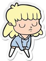 sticker of a cartoon indifferent woman vector