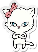 sticker of a cute cartoon cat vector