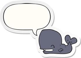 cartoon whale and speech bubble sticker vector