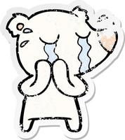 distressed sticker of a cartoon crying polar bear vector