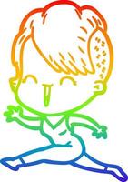 rainbow gradient line drawing cartoon happy hipster girl vector