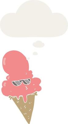 cartoon cool ice cream and thought bubble in retro style