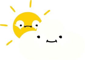 flat color retro cartoon sunshine and cloud vector