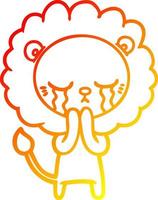 warm gradient line drawing crying cartoon lion vector