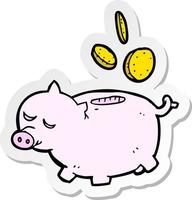 sticker of a cartoon piggy bank vector