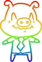 rainbow gradient line drawing nervous cartoon pig boss vector