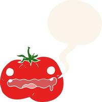 cartoon tomato and speech bubble in retro style vector