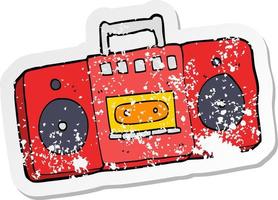 retro distressed sticker of a cartoon radio cassette player vector