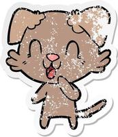 distressed sticker of a laughing cartoon dog vector