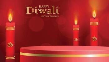 3d Podium round stage style, for Diwali, Deepavali or Dipavali, the Indian festival of lights with Diya lamp vector