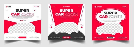 Car Washing Service Social Media Post banner design. Car Washing Social Media Post banner Template set, car wash social media banner design template. Car Washing marketing post banner design. vector