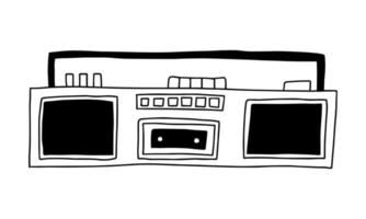 Hand drawn doodle retro tape recorder vector illustration. Old fashioned electronic cassette record player doodle vector