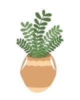 Vector flat style home plant in pot. Vector houseplant with leaves in ceramic pot isolated