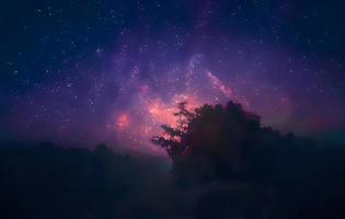 Milky Way galaxy, on high mountain Long exposure photograph, with grain. Image contain certain grain or noise and soft focus. photo