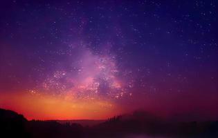 Night landscape with colorful Milky Way and mountains. Starry sky with hills at summer. Beautiful Universe. Space background photo