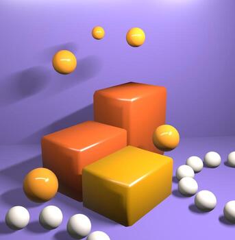 3d render empty clean three steps display with abstract geometric shape background photo