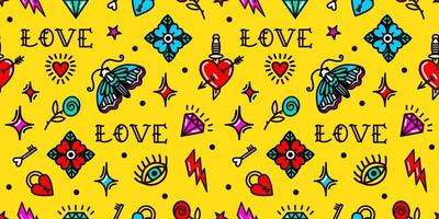 seamless pattern with love symbols in Old school tattoo style photo