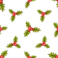 Seamless Christmas pattern with holly berries photo