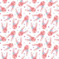 Cute seamless pattern with cute rabbit faces and hearts photo