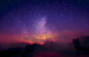 Night landscape with colorful Milky Way and mountains. Starry sky with hills at summer. Beautiful Universe. Space background photo
