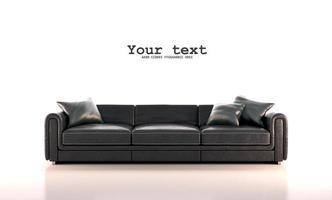 Front view of black leather sofa and pillows on white background.Modern classic style.3d rendering photo