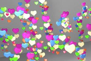 3D rendering many colorful heart shapes photo