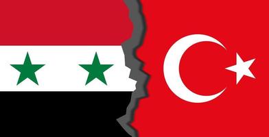 Flags of Syria and turkey, Syria vs turkey in world war crisis concept photo