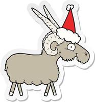 sticker cartoon of a goat wearing santa hat vector