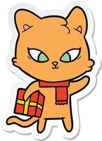 sticker of a cute cartoon cat vector