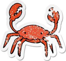 distressed sticker of a cartoon crab vector