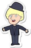 sticker of a cartoon man in bowler hat vector