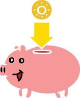 flat color retro cartoon piggy bank vector