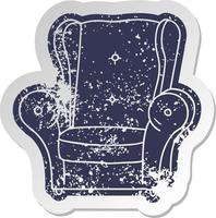 distressed old sticker of an old armchair vector