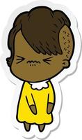 sticker of a cartoon annoyed hipster girl vector