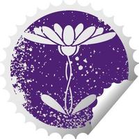 distressed circular peeling sticker symbol flower vector