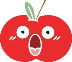 flat color retro cartoon red apple vector